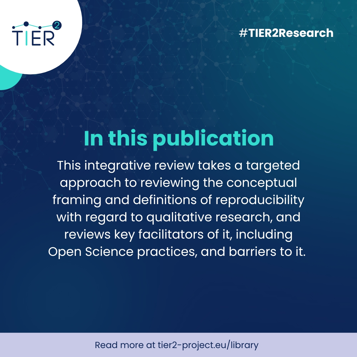 TIER2Project's tweet image. 💡 Today in #TIER2Research: This integrative review takes a targeted approach to reviewing the conceptual framing and definitions of #reproducibility with regard to qualitative research.
📖 Read the full publication: tier2-project.eu/library?type=0…