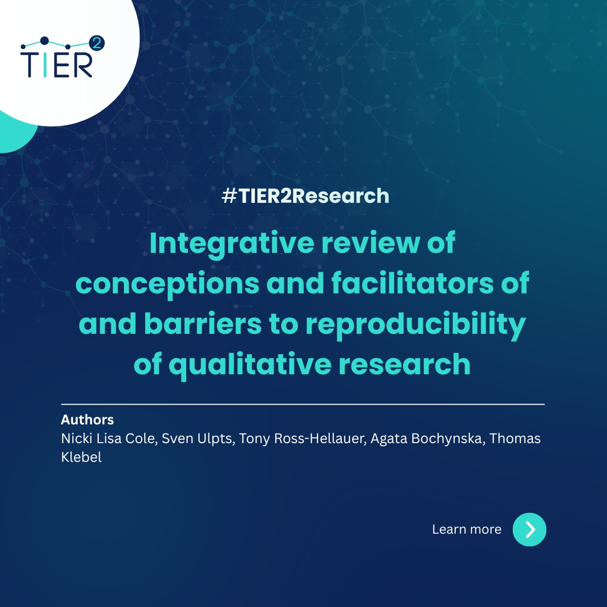 TIER2Project's tweet image. 💡 Today in #TIER2Research: This integrative review takes a targeted approach to reviewing the conceptual framing and definitions of #reproducibility with regard to qualitative research.
📖 Read the full publication: tier2-project.eu/library?type=0…
