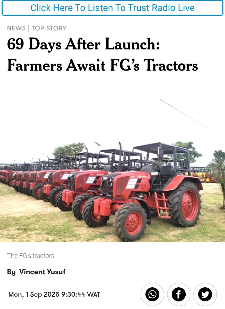 Today, it's about six months since FG launched the #RenewedHope Agricultural Mechanisation program, nobody received nothing. 

Scam government!