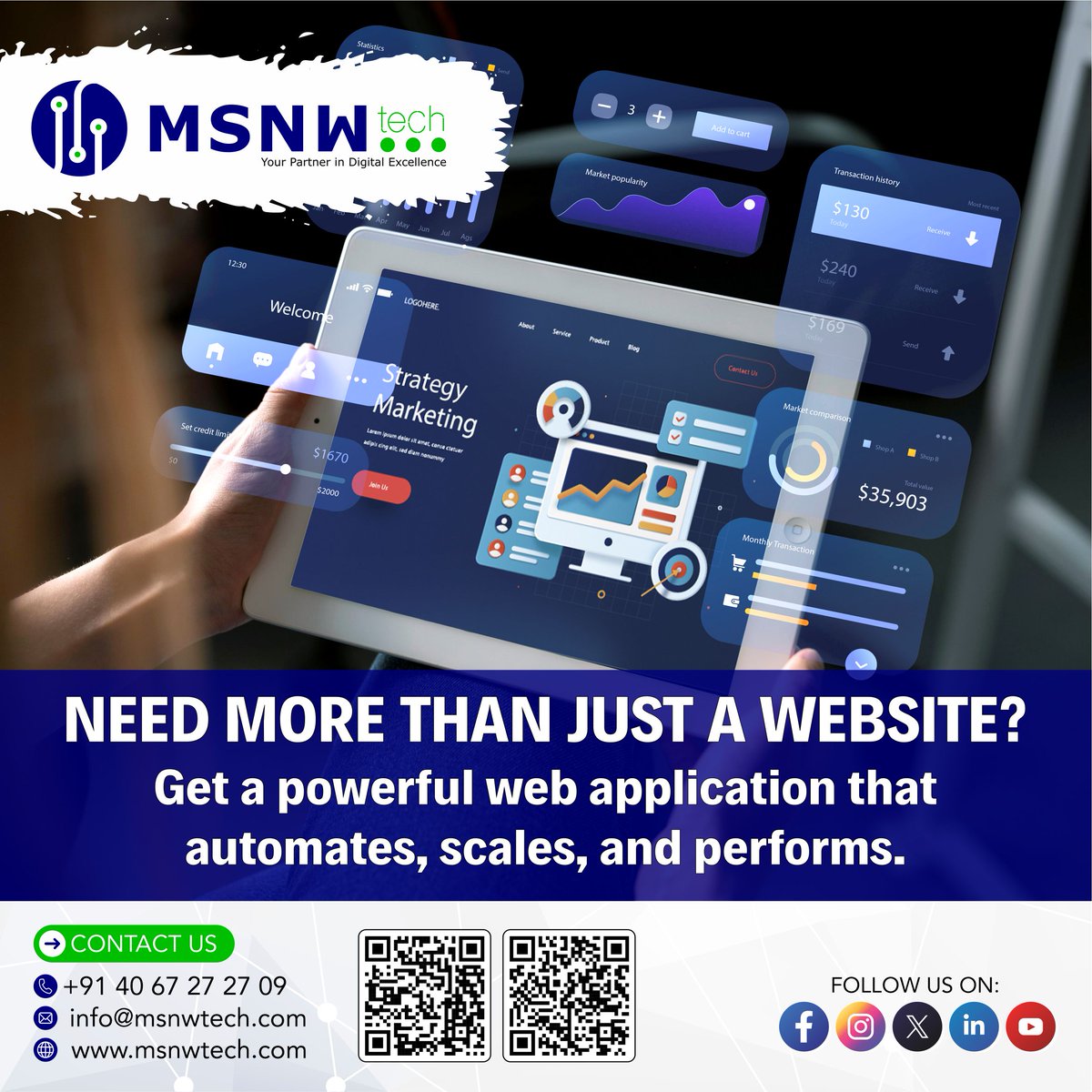 msnwtechpvtltd's tweet image. 🚀 Need More Than Just a Website?
In today’s fast-moving digital world, a simple website isn’t enough to keep your business ahead.
📞 +91 40 67 27 27 09
 info@msnwtech.com
🌐 msnwtech.com

#WebApplicationDevelopment #CustomSoftware #BusinessAutomation #MSNWTech