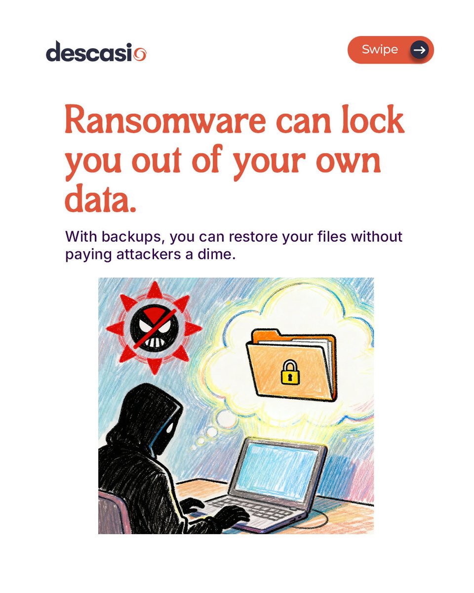 Descasiofficial's tweet image. Think your data is safe because it’s on your device? Think again! Hardware fails, hackers attack, and accidents happen. A backup ensures your valuable information is always within reach, no matter what.

➡ Swipe now and see why data backup is non-negotiable.

#CyberSecurity