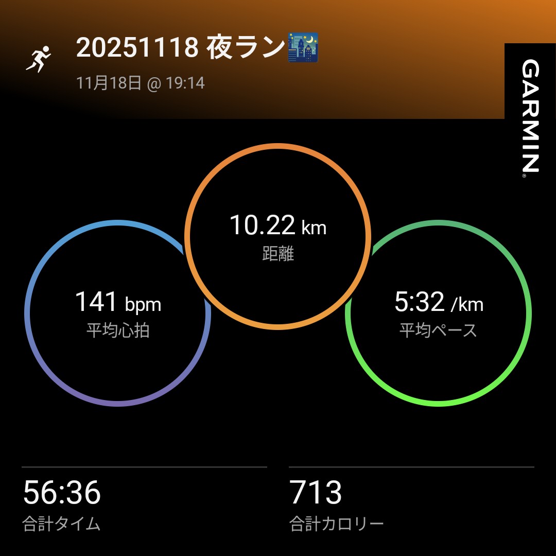 夜ラン 10km🏃
足の痛みと違和感は、ほぼゼロ︎︎👍
走れるっていいなぁ🙃🎵