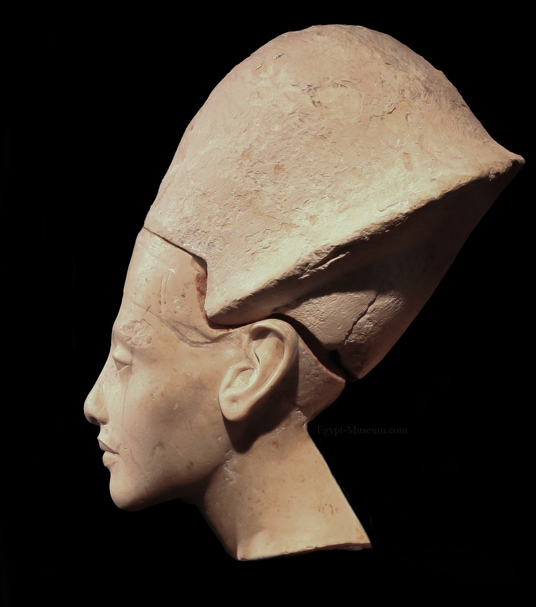 egyptomuseum's tweet image. Limestone head of Akhenaten, c. 1352–1336 B.C.

▫️A tender and unexpectedly gentle vision of #Akhenaten greets us here; not the exaggerated, long (almost lion-like) faced king of the Amarna reliefs, but a softer, quieter sovereign in painted limestone. A faint flush of red still…