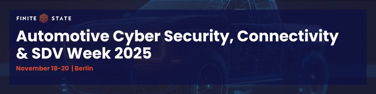 FiniteStateInc's tweet image. It&apos;s day 1 of #SDVEurope &amp;amp; the Finite State team is on-site

Let’s talk:
🔹 CRA &amp;amp; Connected Vehicle compliance
🔹 Firmware + source code analysis
🔹 SBOM workflows &amp;amp; real-risk prioritization

#AutomotiveCybersecurity #ConnectedVehicles
