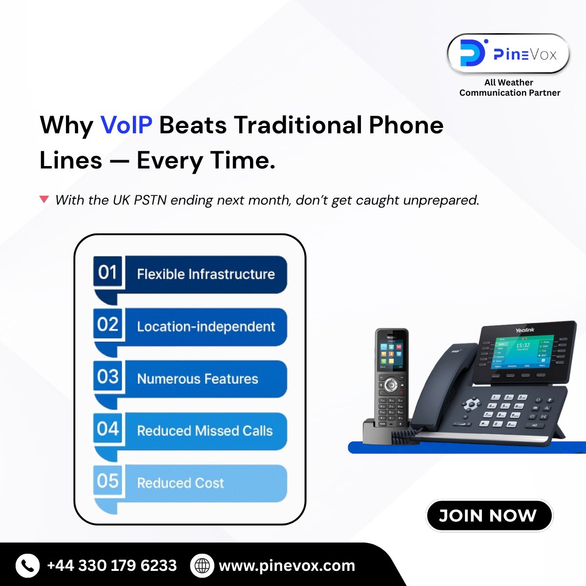 pinevox's tweet image. Traditional phone lines are ending. VoIP is here. ⚡
Lower costs, more features, zero limits.

PSTN ends 2025 — switch to PineVox now.

#VoIP #PSTNSwitchoff #PineVox