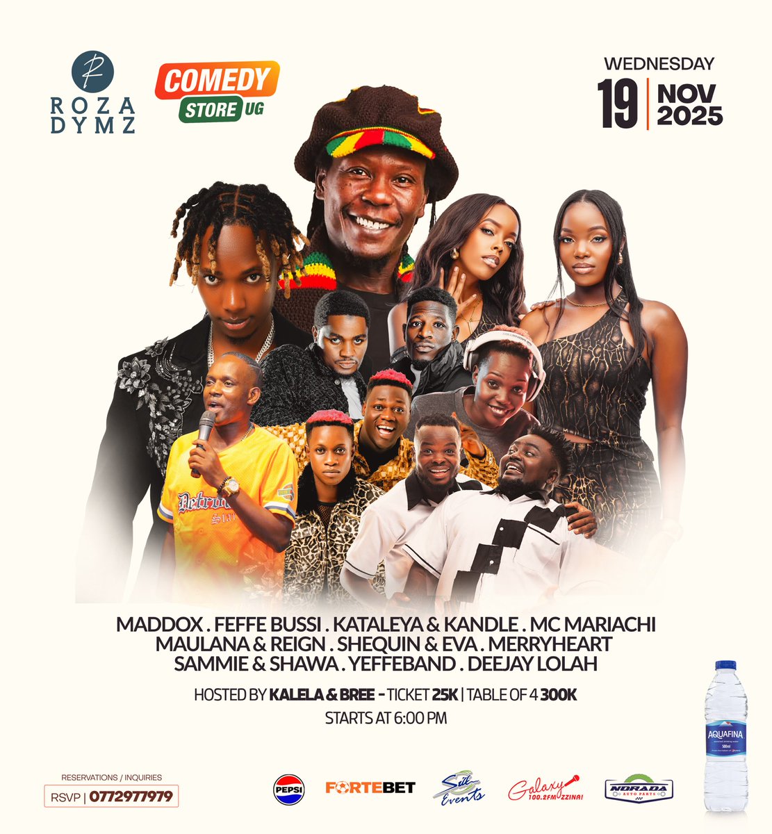 Wednesday Laughter Night is Here, Join us at Roza Dymz Kololo. 

Entrance: 25k, 300k a table of 4 #ComedyStoreWednesdays 

Hosted by ⁦<a href="/AlexMuhangi/">Alex Muhangi</a>⁩, ⁦<a href="/kalelacomedian/">#1Musoga1Chapat</a>⁩, <a href="/brendiebai/">Busingye (Bree)</a>⁩