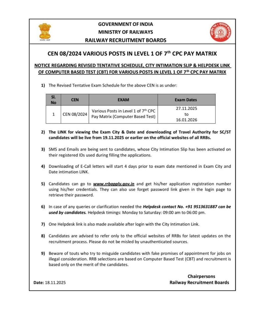 GaganPratapMath's tweet image. 🔴रेलवे Group -D भर्ती 2025 परीक्षा का
बिगुल बज चुका है ✅
👉कुल पदों की संख्या : 32438
👉परीक्षा तिथि : 27 नवंबर से 16 जनवरी 2026