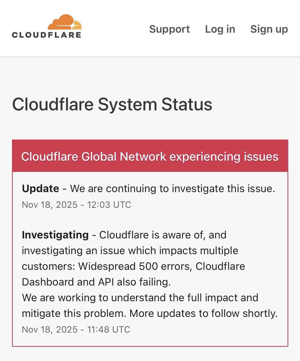 Cloudflare is still down for worldwide users.