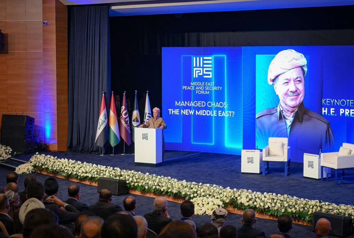 Fazil_Mirani's tweet image. بەڕێوەچوونی کۆڕبەندی #MEPS بە بەشداریی سەرۆک بارزانی و سەرکردە کوردستانی و عێراقی و جیهانییەکان، لە شارى دهۆک.