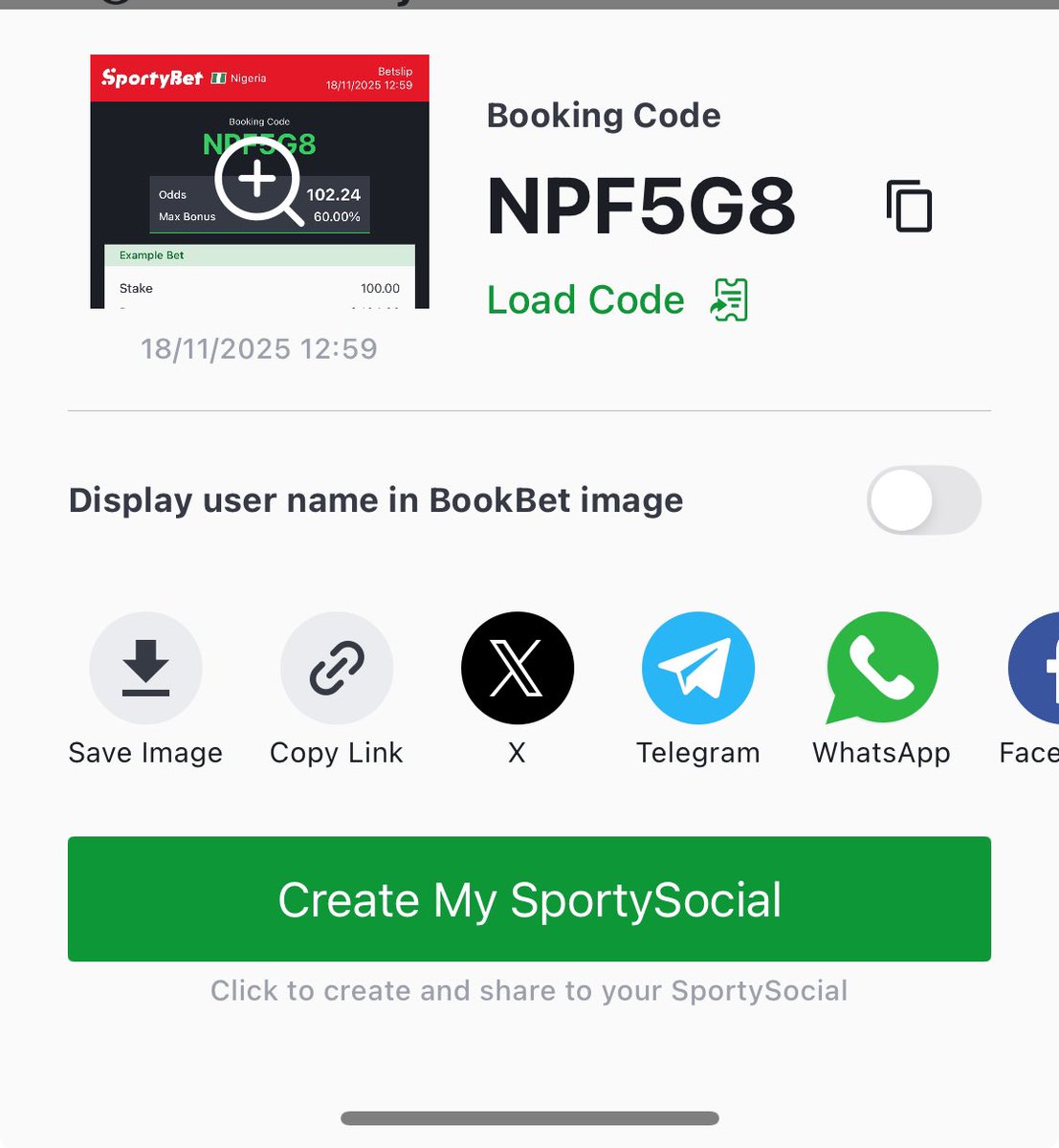 20 odds 🤝 J5ENCE
100 odds 🤝 NPF5G8  

Repost for others to benefit 

Join here for more👉 t.me/adtfreetips