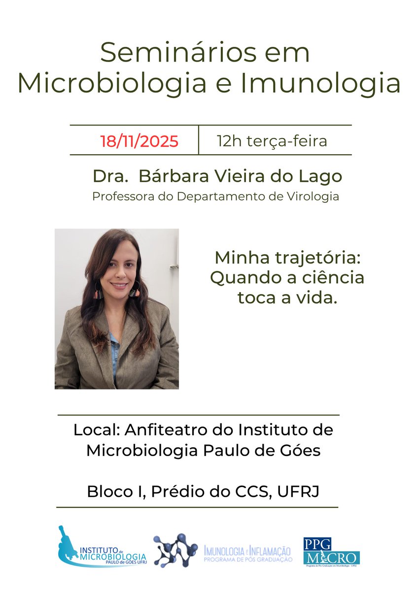 🚨 É DAQUI A POUCO! 

#microbiologia #imunologia #microbiology #immunology #impgufrj #ciência #science #virologia #virology
