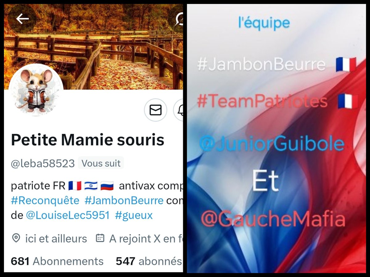 INFO🚨Merci de partager!
Mes amis patriotes🇨🇵
Victime de la bien-pensance 
notre amie <a href="/leba58523/">Petite Mamie souris</a> 👍
A besoin de vous !🙏
Son compte à sauté !😖 
Merci de vous abonner à elle pour l'aider à reconstituer sa TL !🥳
Merci et n'oubliez pas !😉
Tous ensemble nous sommes plus forts ! 🇨🇵