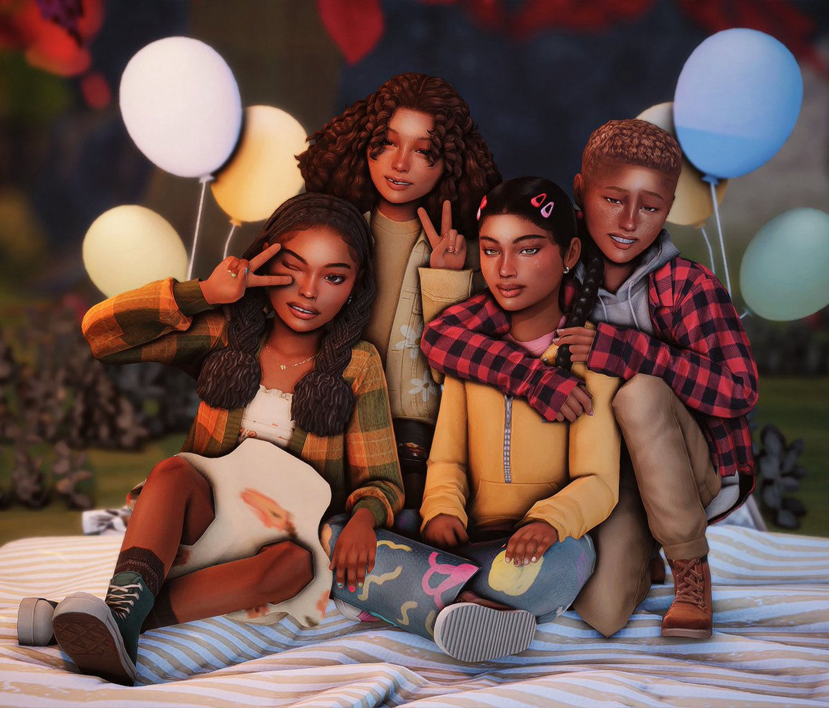 simssimulation's tweet image. Olympia had a picnic with friends at San Myschuno Central Park.