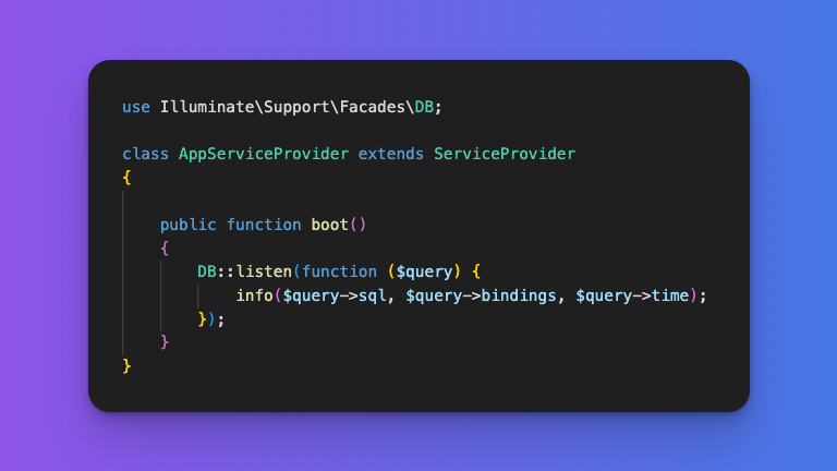 laravelbackpack's tweet image. #Laravel Tip

Do you want to keep a tab on your Laravel application&apos;s queries?

Just add this to the boot() method in AppServiceProvider to get them in your logs: