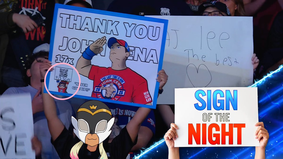 "BAH GAWD... WHAT'S HOSHINO-SENSEI FROM THE #wrestling THEMED #visualnovel KOKORO NO PRO DOING ON MONDAY NIGHT RAW?!"

(Credit to <a href="/rj_para/">RJ Para 🔜 Japan/Korea</a> for this sign featured on last night's episode of <a href="/WWE/">WWE</a> #RAW! Scan DEE code and spread DEE word! 💪)