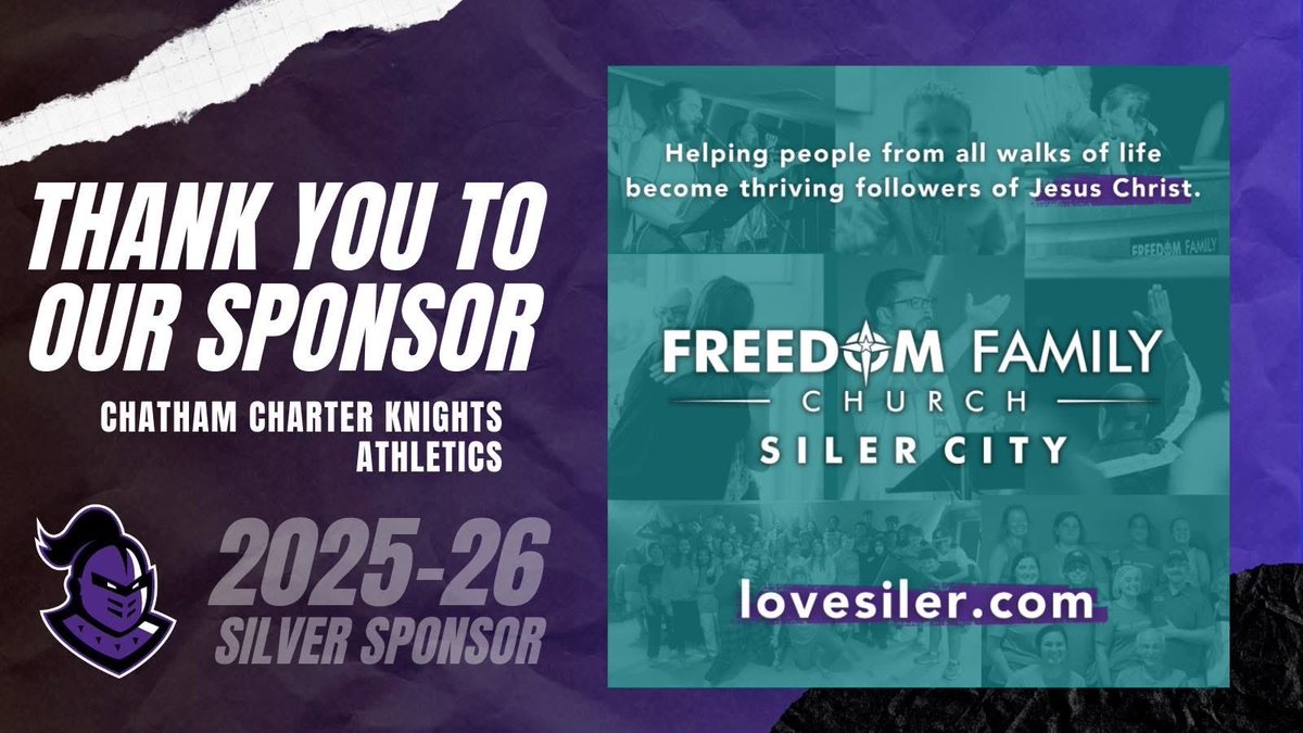 A heartfelt thank you to Freedom Family Church for being a Silver Sponsor of Chatham Charter Athletics! Your dedication to faith and community helps our Knights grow strong, confident, and supported on and off the court.⚔️