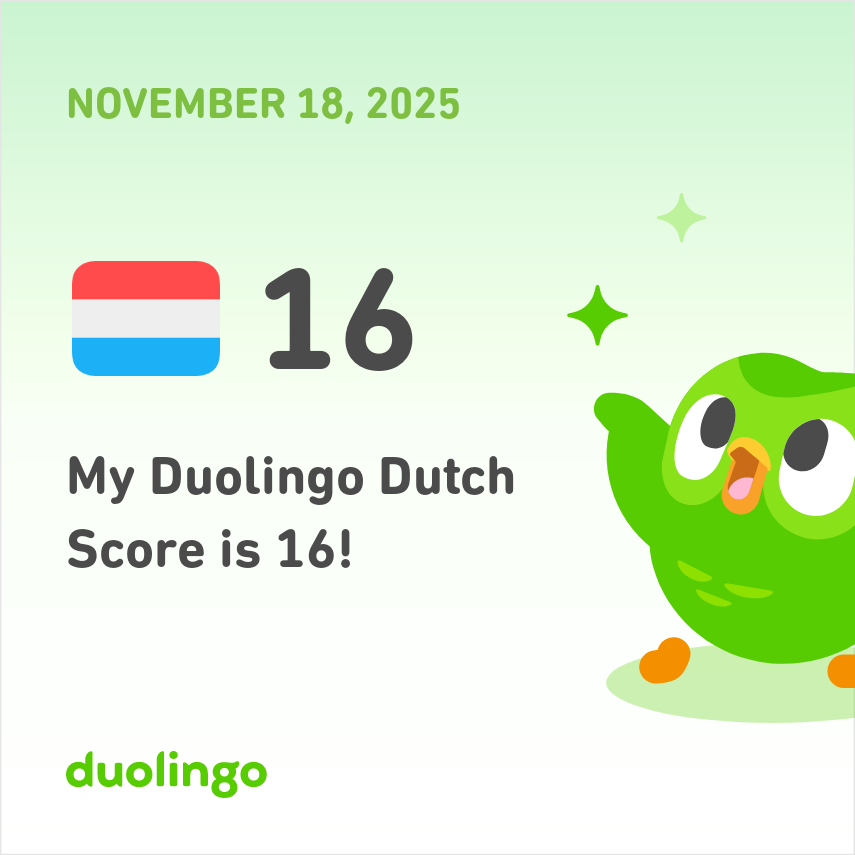 sirmarciniaczek's tweet photo. My Duolingo Dutch Score is 16! https://t.co/vFiWparmTs