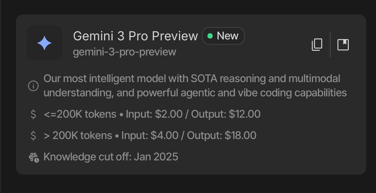 Gemini 3 just launched… and the pricing is an absolute disaster.

Gemini 3 Pro Preview:
≤200K tokens
Input: 2 dollars
Output: 12 dollars

200K tokens
Input: 4 dollars
Output: 18 dollars

GPT-5.1 Thinking:
1 million tokens
Input: 1.25 dollars
Output: 10 dollars

Google is