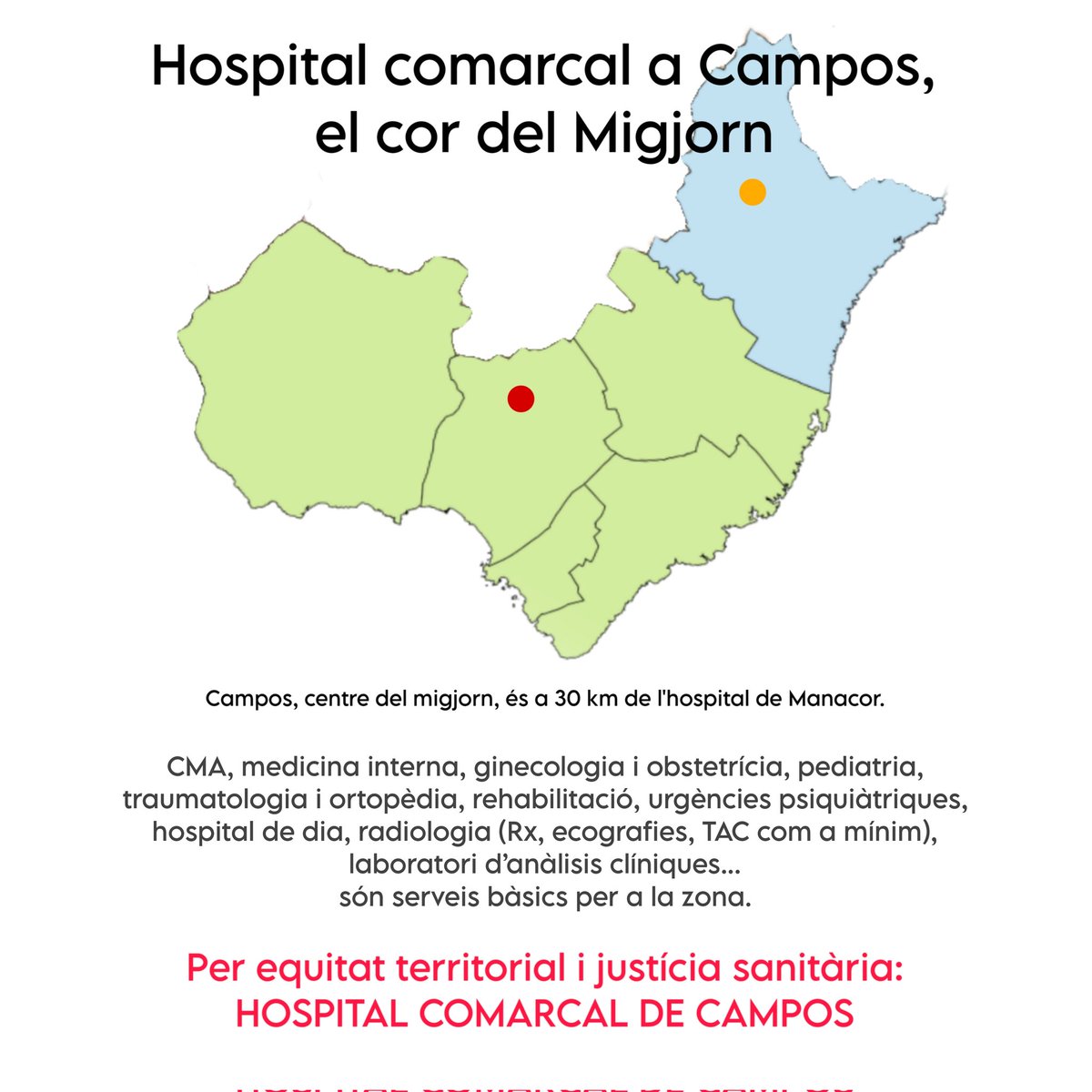 wibmca's tweet image. Ara que tendrem ITV, toca lluitar per un hospital comarcal @AjuntCampos (i @AjSesSalines @ajsantanyi @AjFelanitx @ajllucmajor, i també @AjuntPorreres).
@PPdeMallorca @SocialistesdMca @ElPi_IB @MESperMallorca 
@SalutGOIB @manuelaG_Romero @MargaProhens