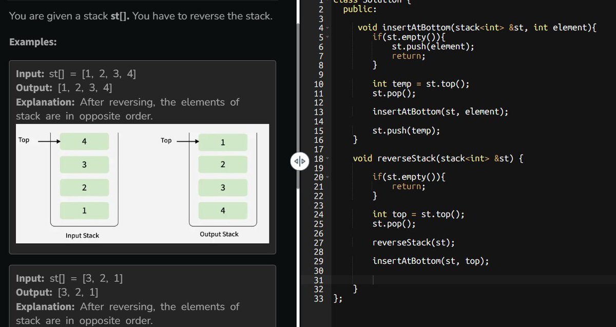 codewithpiyus's tweet image. 60DaysOfCode - Day 17

Recursion Problems (Stack-based):
💠 Sort a Stack using Recursion ✅
💠 Reverse a Stack using Recursion ✅

@striver_79
@takeUforward_
#Programming #DSAinCPP #TUF #TUFWinterArc #60DaysOfCode #TechCommunity