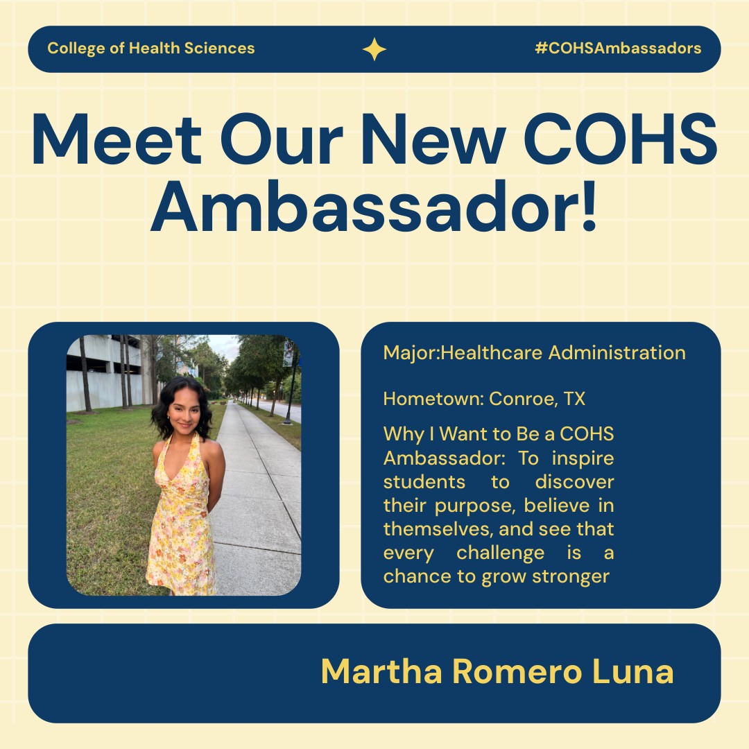 We are excited to introduce the 2025–2026 COHS Ambassadors! This talented group of students will represent the College of Health Sciences, engaging with peers, promoting programs, and making a positive impact throughout the year. Congratulations and welcome aboard!