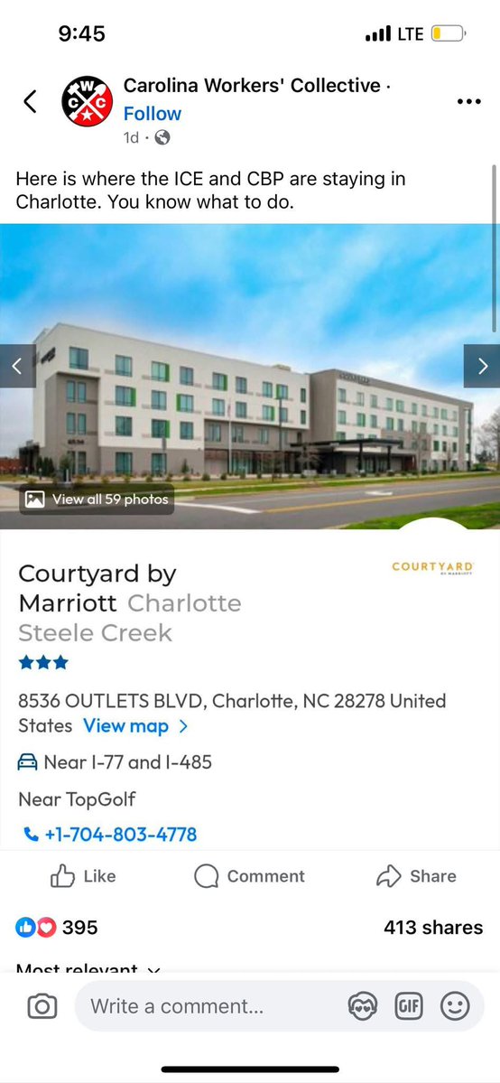 Mashburn4NC's tweet image. 🚨🚨 ATTENTION @ICEgov!

The “Carolina Workers Collective” just doxxed ICE agents’ hotels in Charlotte on Facebook and told their followers: “You know what to do…”

That’s not activism. That’s a direct call for terrorist attacks on @ICEgov @DHSgov @CBP officers.

This is…