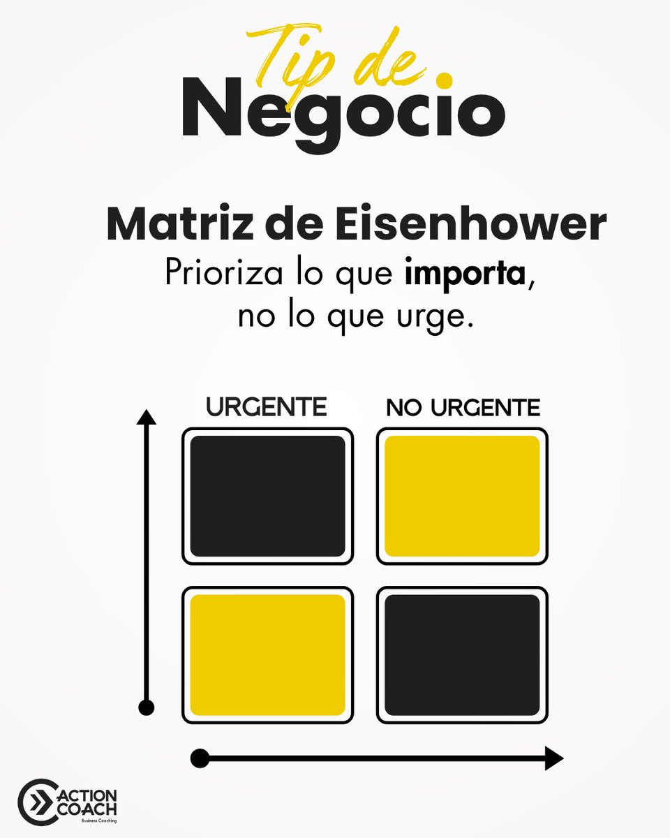 Tu tiempo no se “organiza”: se lidera.
La Matriz de Eisenhower te ayuda a decidir mejor, actuar más rápido y enfocarte en lo que realmente mueve tu negocio.
En ActionCOACH te enseñamos a priorizar con intención.
👉 Conoce más en la página,link en perfil.

#Negocios #Liderazgo