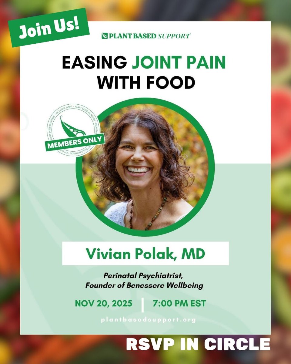 This week at Plant Based Support 🌱
 
Nov 18 – Nicollette Naldona on ditching the diet mindset. 
Nov 20 – Dr. Vivian Polak on reversing arthritis pain with nutrition. 
Nov 21 – Gaia Kile on climate and nutrition.  

Join the movement toward better health and a better planet!
