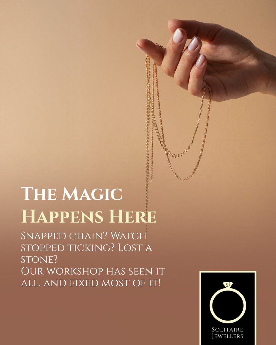 The Magic Happens Here 🛠️
Snapped chain? Watch stopped ticking? Lost a stone?
Our workshop has seen it all and fixed most of it!
Bring your jewellery or watches to Solitaire Jewellers and let our expert work their magic.

#Penge #Jewellers #Jewellery #classic #contemporary