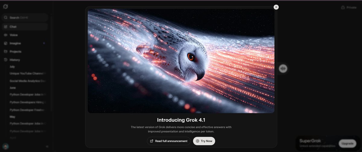 TechWipro's tweet image. Try Grok 4.1. It’s free for all users... #Grok #AI