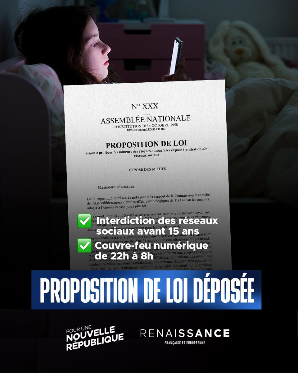 29 avril : on sonnait l’alerte sur les dangers du numérique.
18 novembre : notre proposition de loi pour interdire les réseaux sociaux et instaurer un couvre-feu numérique est déposée au Parlement.

Protéger nos enfants de la surexposition au numérique, signez notre pétition :