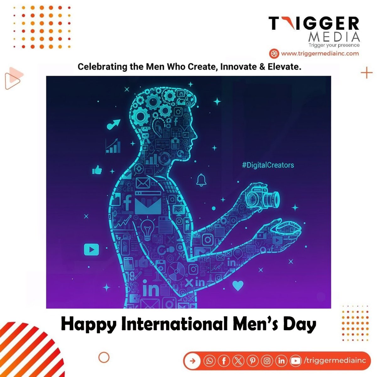 TriggerMediaInc's tweet photo. Celebrating the creators, strategists, innovators &amp; storytellers who bring ideas to life every single day.
This #InternationalMensDay, we honour the dedication, passion &amp; creativity of all the men who help shape meaningful digital experiences.
Keep inspiring, building &amp; leading. https://t.co/c9twKSutiL