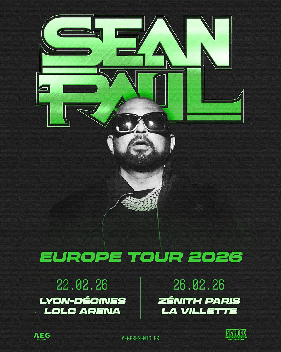 allstarsshow_'s tweet image. Sean Paul donnera deux concerts en France l&apos;année prochaine 🔥

• Dimanche 22 février à Lyon (LDLC Arena)
• Jeudi 26 février à Paris (Zénith Paris - La Villette)

Prévente : demain à 11h (aegpresents.fr/sean-paul-prev…)
Vente générale : vendredi à 11h

#seanpaul #concert