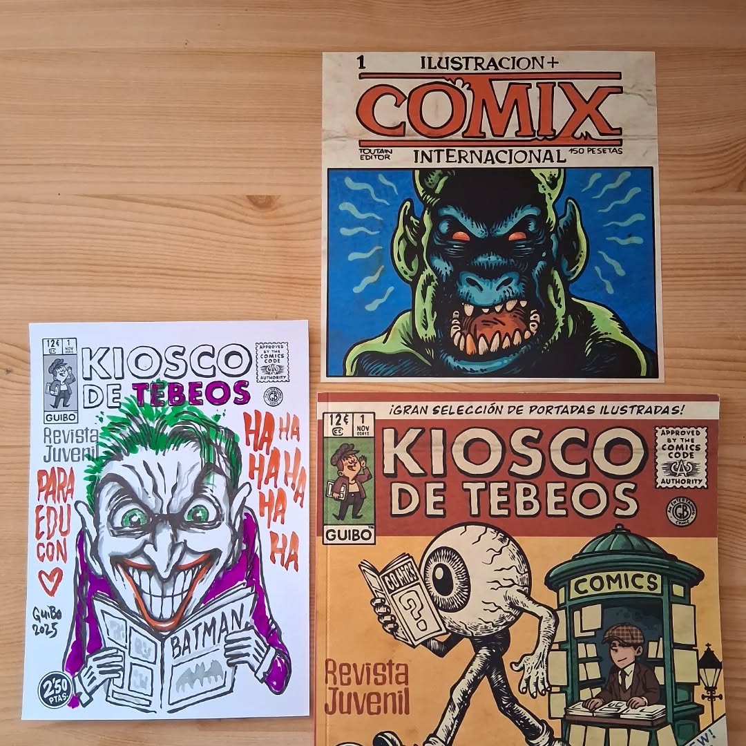 EduMcGuinness's tweet image. Ya en mi poder #kioscodetebeos una recopilación de portadas clásicas recreadas por @ElGuiBo  durante el #comictober y con prólogo de @ElTorres72 El ejemplar me ha llegado con esa maravilla de ilustración con dedicatoria #autoedicion #fanzine #edicionlimitada (1/2) ⬇️⬇️⬇️