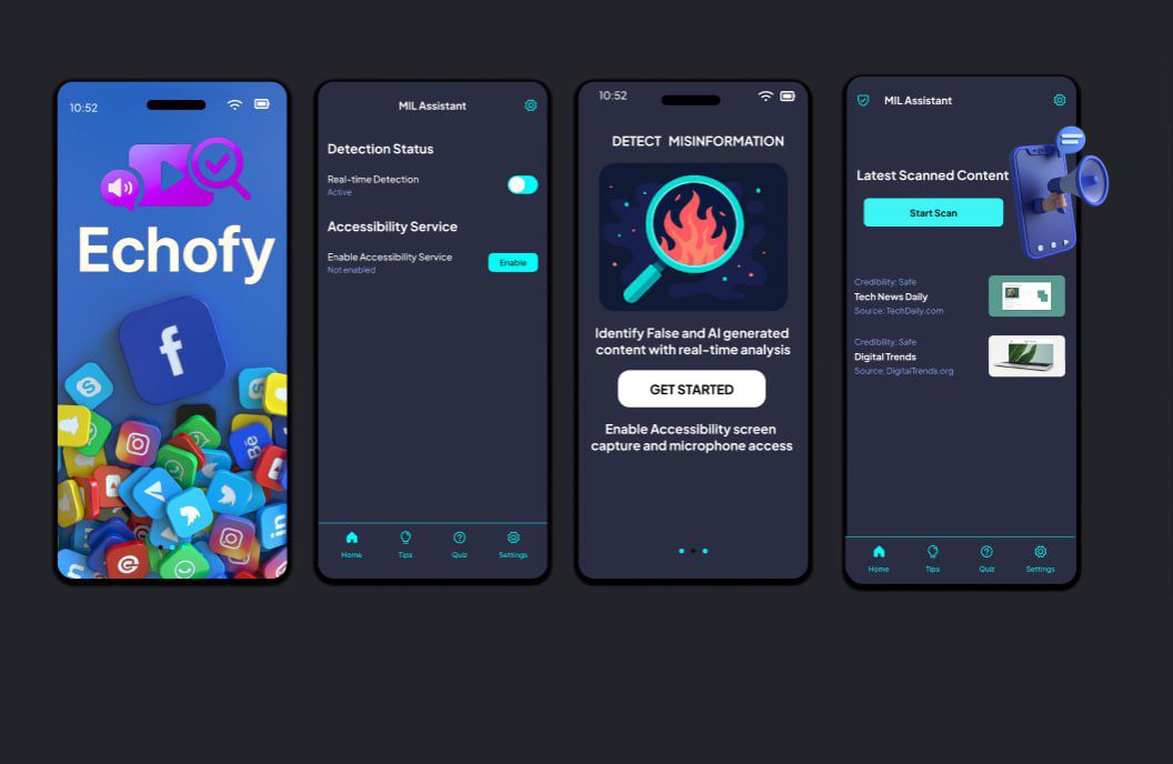 amiprin7's tweet photo. Echofy - Mobile App and Branding Design Sneak Peek A modern tool designed to help people spot AI-generated and misleading content. This is the mobile design I designed for our UNESCO Hackathon project . What do you think of the design? https://t.co/P6gUfcod6O
