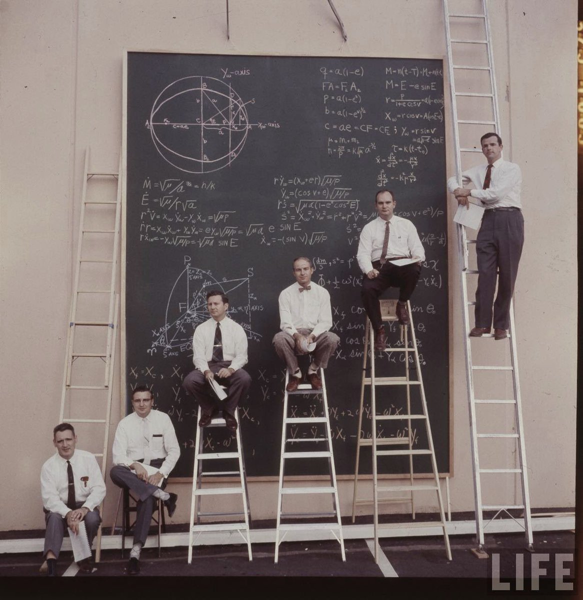 Science_TechTV's tweet photo. NASA scientists with their board of calculations, 1957 https://t.co/y37FqD2285