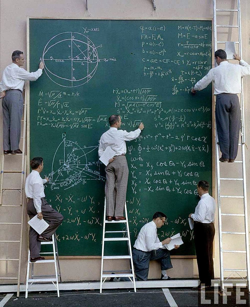 Science_TechTV's tweet photo. NASA scientists with their board of calculations, 1957 https://t.co/y37FqD2285