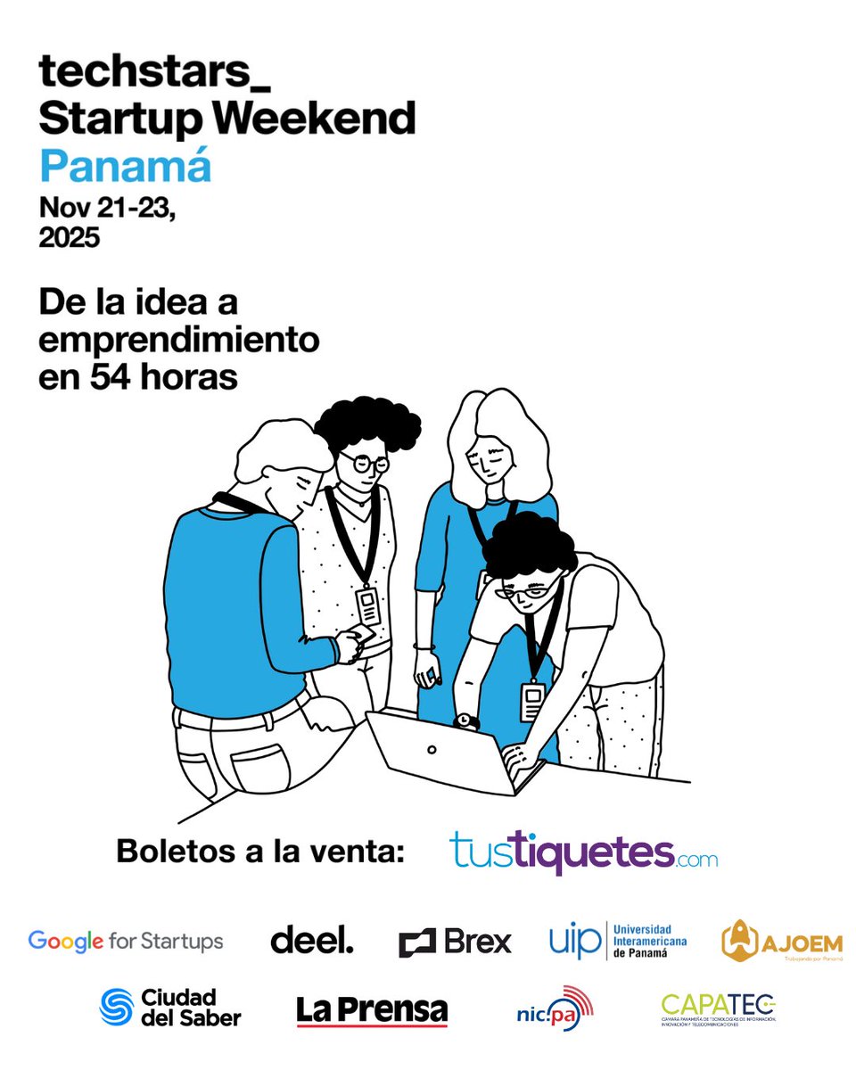 AjoemPanama's tweet photo. ¿Te apasiona innovar, crear o emprender?

¡Este es tu momento! 💡

Sé parte del Techstars Startup Weekend Panamá – 7ma edición, el bootcamp donde ideas se convierten en proyectos reales.

📅 21 al 23 de noviembre de 2025
📍 UIP
🔗 Regístrate en: https://t.co/VGjZHvZJi3 https://t.co/d1sfRT3gEN