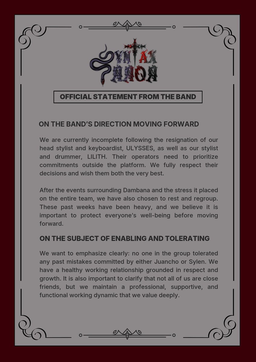 ︎ ︎ ︎ ︎
 ︎ ︎ ︎ ︎ ︎ ︎ ︎
              𝕺𝐅𝐅𝐈𝐂𝐈𝐀𝐋 𝕾𝐓𝐀𝐓𝐄𝐌𝐄𝐍𝐓
 ︎ ︎ ︎ ︎ ︎ ︎ ︎ ︎ ︎ ︎ ︎ ︎ ︎ ︎︎︎︎𝕱𝐑𝐎𝐌 𝕿𝐇𝐄 𝕭𝐀𝐍𝐃.
 ︎ ︎︎ ︎ ︎ ︎ ︎
 ︎ ︎ ︎ ︎ ︎ ︎ ︎