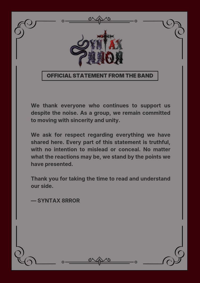 ︎ ︎ ︎ ︎
 ︎ ︎ ︎ ︎ ︎ ︎ ︎
              𝕺𝐅𝐅𝐈𝐂𝐈𝐀𝐋 𝕾𝐓𝐀𝐓𝐄𝐌𝐄𝐍𝐓
 ︎ ︎ ︎ ︎ ︎ ︎ ︎ ︎ ︎ ︎ ︎ ︎ ︎ ︎︎︎︎𝕱𝐑𝐎𝐌 𝕿𝐇𝐄 𝕭𝐀𝐍𝐃.
 ︎ ︎︎ ︎ ︎ ︎ ︎
 ︎ ︎ ︎ ︎ ︎ ︎ ︎
