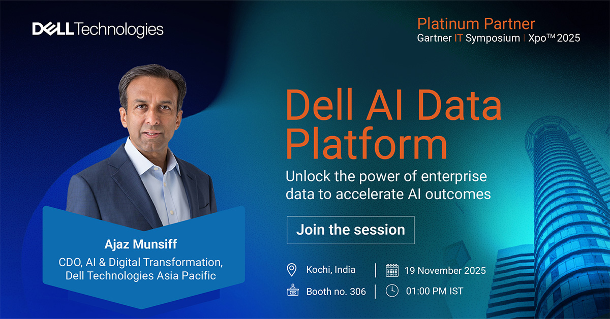 Dell_IN's tweet image. Power of AI lies in your data, but only if it’s ready.

Join Ajaz Munsiff, CDO, AI &amp;amp; Digital Transformation at the #GartnerITSymposium Kochi to explore how Dell AI Data Platform can help unlock smarter AI possibilities.
 
Meet us at booth #306.
#DellTechnologies #FutureOfTech
