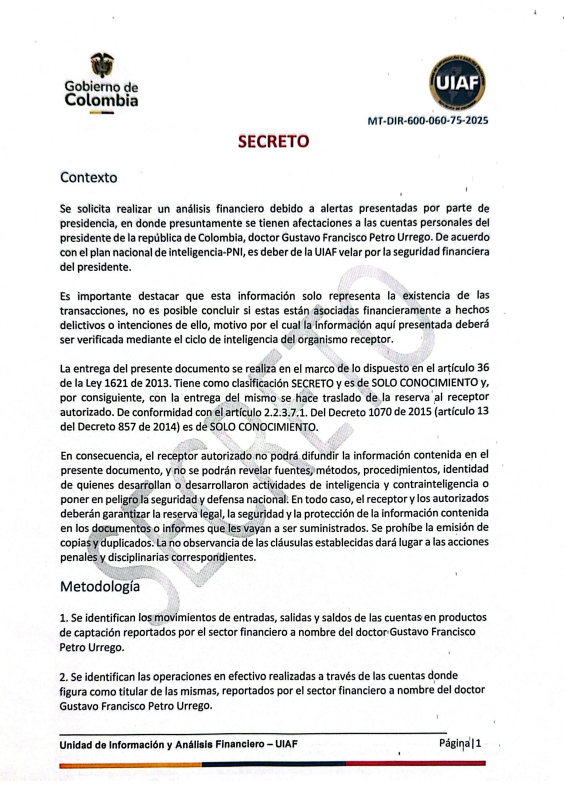 NoticiasRCN's tweet image. #ATENCIÓN | Este es el informe de la UIAF sobre los movimientos financieros del presidente Gustavo Petro entre 2023 y 2025. Allí se abarcan pagos de nómina, abonos a una hipoteca, compra de euros, retiros en cajeros automáticos, consumos en tiendas de lujo en el exterior y pagos…