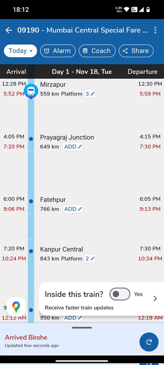 Thebigshow951's tweet photo. My train was scheduled for 7:20 PM and is now over 5 hours late.
Genuinely asking, @IRCTCofficial @AshwiniVaishnaw  what exactly is “special” about this train?
Should people really change their entire fixed plans because trains can’t run on time. https://t.co/BDvgkPBMBu