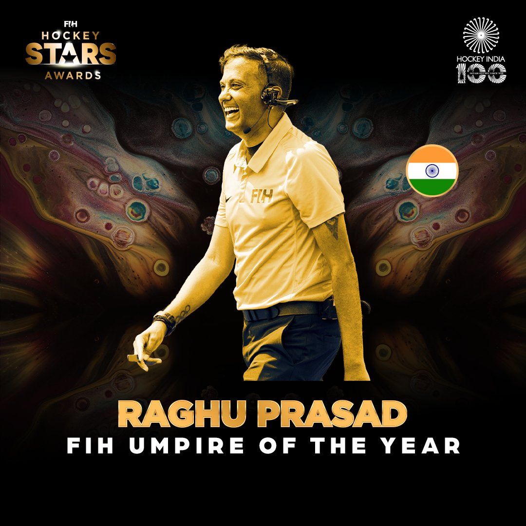 TheHockeyIndia's tweet photo. 𝐀 𝐩𝐫𝐨𝐮𝐝 𝐦𝐨𝐦𝐞𝐧𝐭 𝐟𝐨𝐫 𝐈𝐧𝐝𝐢𝐚! 🇮🇳✨

Raghu Prasad has been honoured as the FIH Umpire of the Year, celebrating his excellence, consistency and remarkable contribution to world hockey.
A true ambassador of the spirit of the game! 🏑

#HockeyIndia #IndiaKaGame https://t.co/SQz42ur3RT