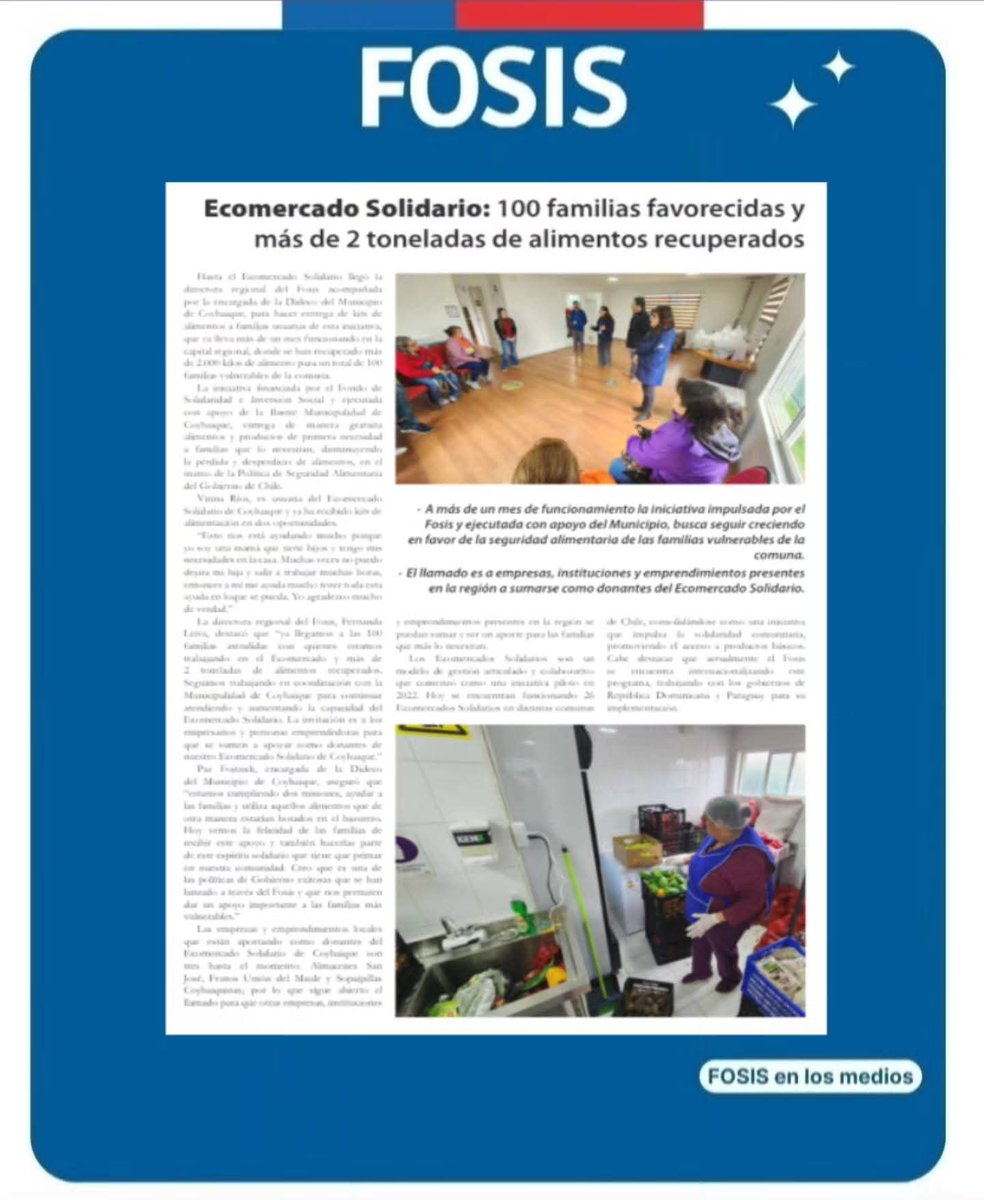 Hoy <a href="/ddivisadero/">El Divisadero</a> destaca Ecomercado Solidario de #Coyhaique, iniciativa que en poco más de un mes de funcionamiento ha apoyado a 100 familias de la comuna con kits de alimentación, gracias a las 2 toneladas recuperadas de alimentos y empresas donantes.

#ChileAvanzaContigo