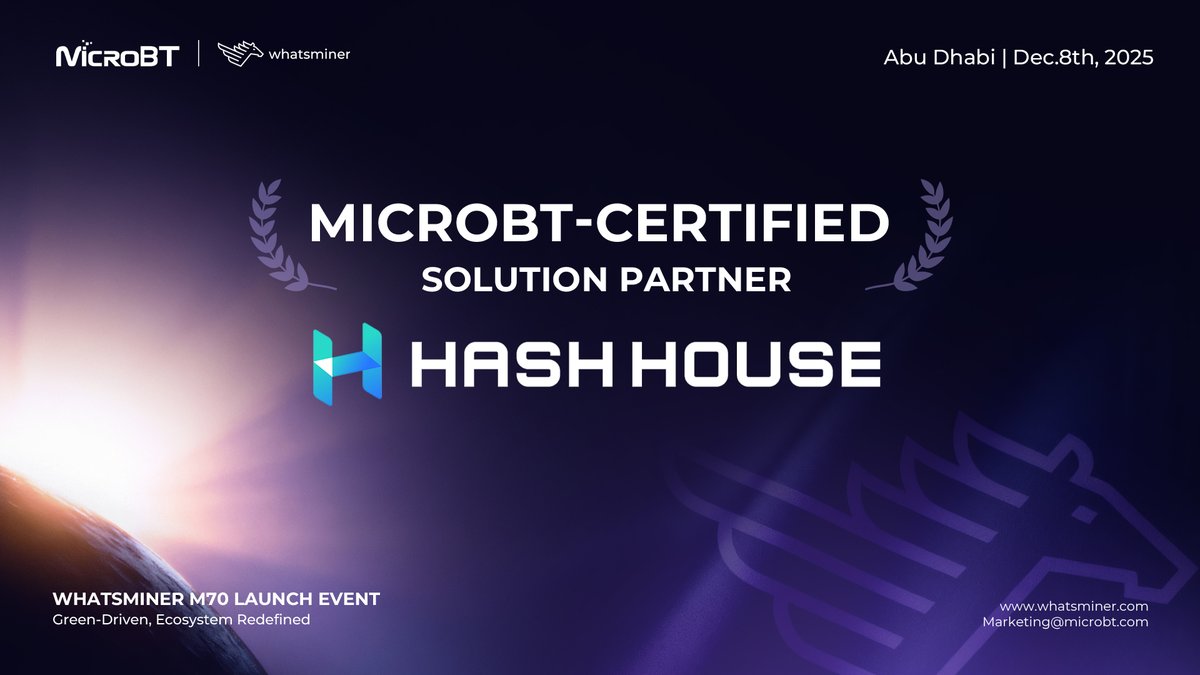 Whatsminer_MBT's tweet photo. 🚀Ecosystem, Redefined.
Thrilled to announce #MicroBT-certified solution partner - @hashhousetech will join us in launching the groundbreaking WhatsMiner M70!
Be there as we unveil the future of mining and shape the next chapter, together. 🙌
👉Secure your spot: https://t.co/ULUxiAJ9nd
#WhatsMinerM70 #BitcoinMining #MiningEcosystem