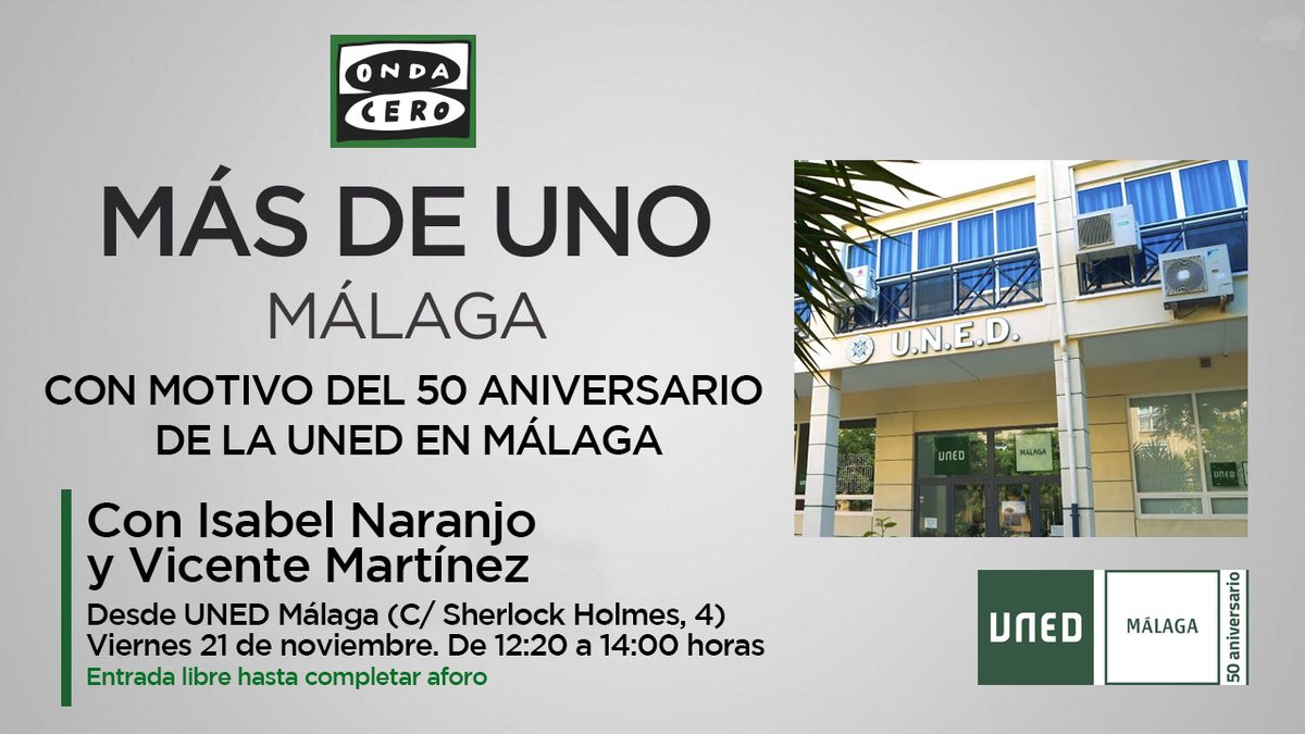¡¡¡ Ven a ver cómo se hace la radio en directo !!! Toda la información en el enlace-> unedmalaga.es/noticias/notic…

#UNED #SomosUNED #Unedianos #Málaga #Radio