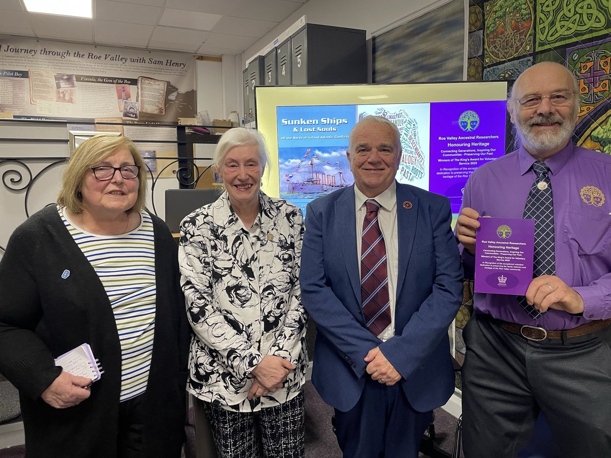 Congratulations to The Roe Valley Ancestral Researchers receiving #KingsAwardVoluntaryService. For many years they have committed time to preserving and promoting the area’s local history, environment and heritage. Their work is invaluable and this recognition is well deserved.