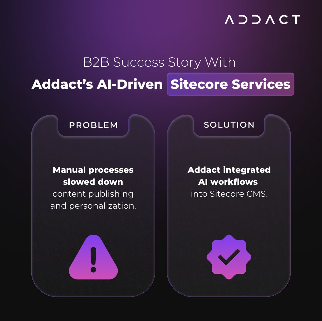 AddactTech's tweet image. When manual effort slows you down, results suffer. 
Ready to see what AI + Sitecore can do for your business? 𝐋𝐞𝐭’𝐬 𝐜𝐨𝐧𝐧𝐞𝐜𝐭: addact.net/sitecore-cms-d…
#Sitecore #AI #B2BMarketing #DigitalExperience #Addact #CMSInnovation #CustomerExperience