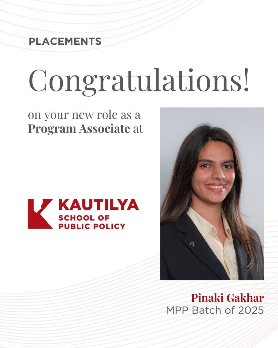 KautilyaSPP's tweet image. We are pleased to announce that Pinaki Gakhar, a former student of Kautilya School of Public Policy, has joined our team as a Program Associate.

#KSPP #CareerProgression #ProgramAssociate #Policy #AlumniUpdate